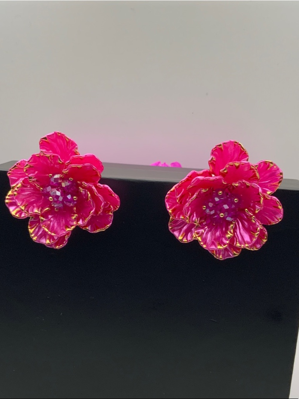 Pink Floral Statement Stud Earrings